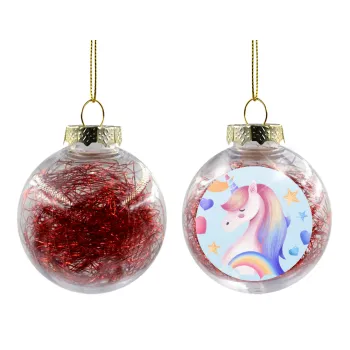 Cute unicorn, Transparent Christmas tree ball ornament with red filling 8cm
