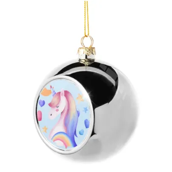 Cute unicorn, Silver 8cm Christmas tree ball ornament