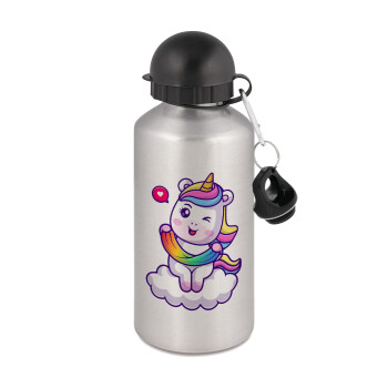 Heart unicorn, Metallic water jug, Silver, aluminum 500ml