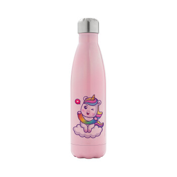 Heart unicorn, Metal mug thermos Pink Iridiscent (Stainless steel), double wall, 500ml