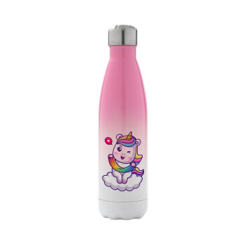 Heart unicorn, Metal mug thermos Pink/White (Stainless steel), double wall, 500ml