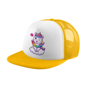 Heart unicorn, Καπέλο Soft Trucker με Δίχτυ Κίτρινο/White 