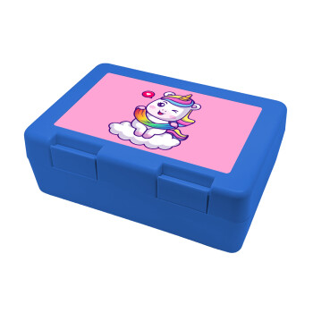 Heart unicorn, Children's cookie container BLUE 185x128x65mm (BPA free plastic)