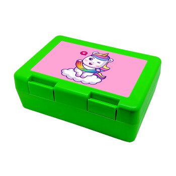 Heart unicorn, Children's cookie container GREEN 185x128x65mm (BPA free plastic)