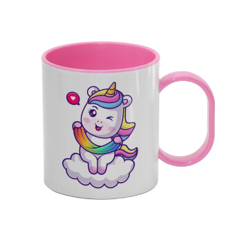 Heart unicorn, Κούπα (πλαστική) (BPA-FREE) Polymer Ροζ για παιδιά, 330ml