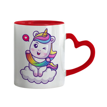 Heart unicorn, Mug heart red handle, ceramic, 330ml