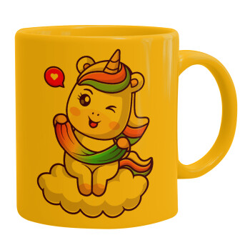 Heart unicorn, Ceramic coffee mug yellow, 330ml (1pcs)