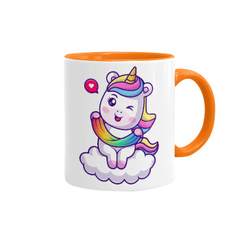 Heart unicorn, Mug colored orange, ceramic, 330ml