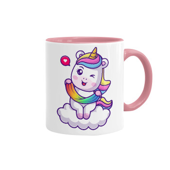 Heart unicorn, Mug colored pink, ceramic, 330ml