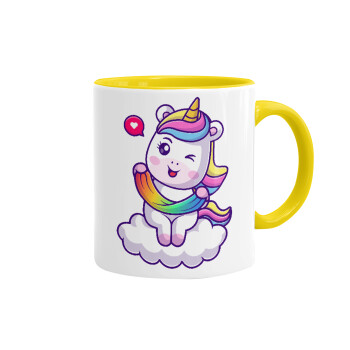 Heart unicorn, Mug colored yellow, ceramic, 330ml