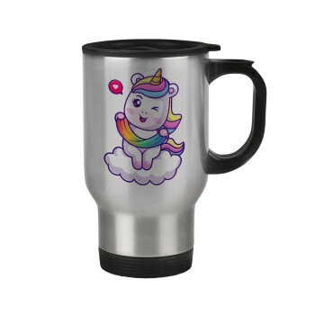 Heart unicorn, Stainless steel travel mug with lid, double wall 450ml