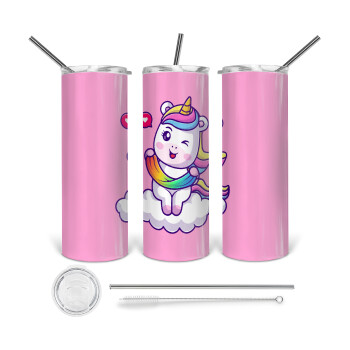 Heart unicorn, 360 Eco friendly stainless steel tumbler 600ml, with metal straw & cleaning brush