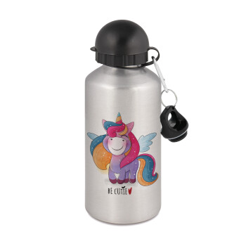 Pink unicorn, Metallic water jug, Silver, aluminum 500ml