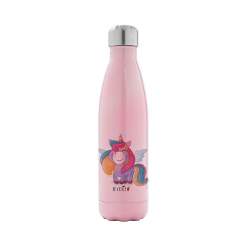 Pink unicorn, Metal mug thermos Pink Iridiscent (Stainless steel), double wall, 500ml