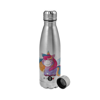 Pink unicorn, Metallic water bottle, stainless steel, 750ml
