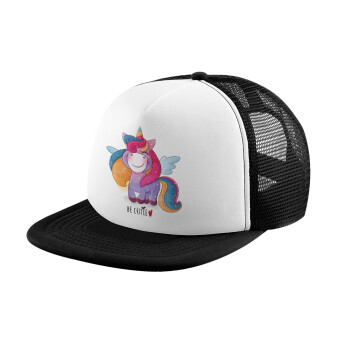 Pink unicorn, Καπέλο Ενηλίκων Soft Trucker με Δίχτυ Black/White (POLYESTER, ΕΝΗΛΙΚΩΝ, UNISEX, ONE SIZE)