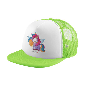 Pink unicorn, Καπέλο Soft Trucker με Δίχτυ Πράσινο/Λευκό