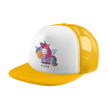 Μονόκερος, Καπέλο παιδικό Soft Trucker με Δίχτυ Κίτρινο/White 