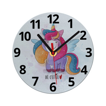 Pink unicorn, Ρολόι τοίχου γυάλινο (20cm)