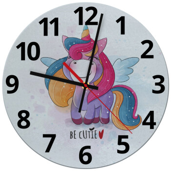 Pink unicorn, Ρολόι τοίχου γυάλινο (30cm)
