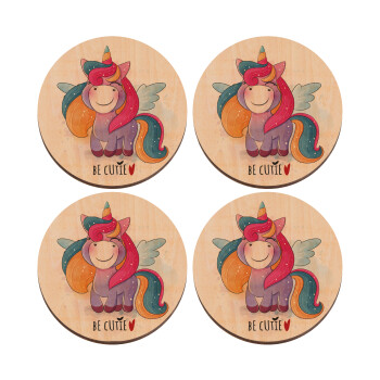 Μονόκερος, ΣΕΤ x4 Σουβέρ ξύλινα στρογγυλά plywood (9cm)