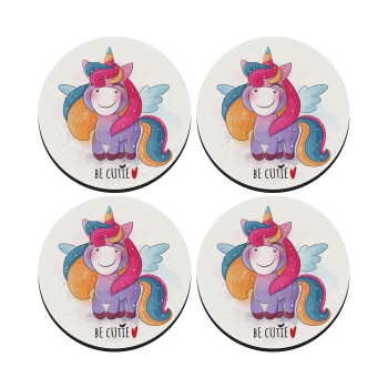 Μονόκερος, ΣΕΤ 4 Σουβέρ ξύλινα στρογγυλά (9cm)