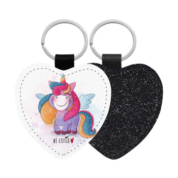 Μονόκερος, Μπρελόκ PU δερμάτινο glitter καρδιά ΜΑΥΡΟ