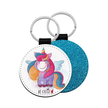 Μονόκερος, Μπρελόκ Δερματίνη, στρογγυλό ΜΠΛΕ (5cm)