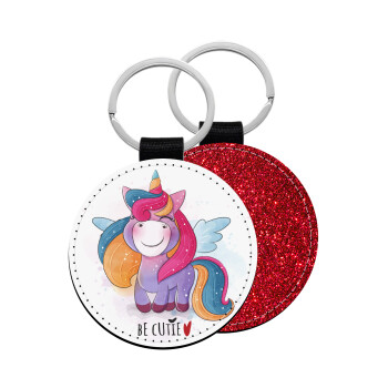 Μονόκερος, Μπρελόκ Δερματίνη, στρογγυλό ΚΟΚΚΙΝΟ (5cm)