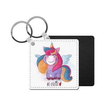 Μονόκερος, Μπρελόκ Δερματίνη, τετράγωνο ΜΑΥΡΟ (5x5cm)