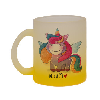 Μονόκερος, Κούπα γυάλινη δίχρωμη με βάση το κίτρινο ματ, 330ml