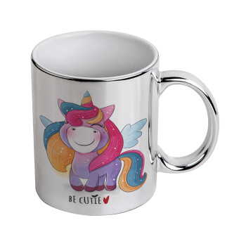 Pink unicorn, Mug ceramic, silver mirror, 330ml