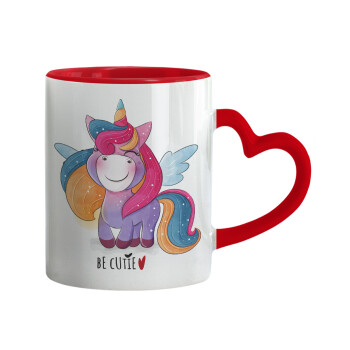 Pink unicorn, Mug heart red handle, ceramic, 330ml