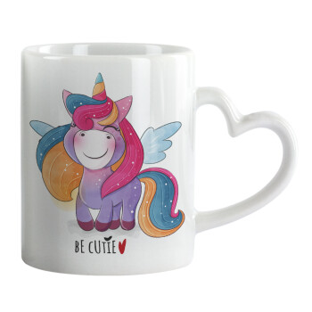 Pink unicorn, Mug heart handle, ceramic, 330ml