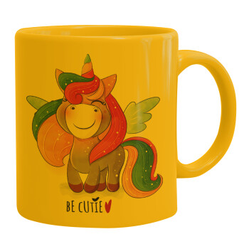 Pink unicorn, Ceramic coffee mug yellow, 330ml (1pcs)