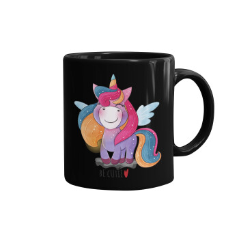 Pink unicorn, Mug black, ceramic, 330ml