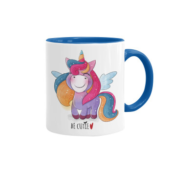 Pink unicorn, Mug colored blue, ceramic, 330ml