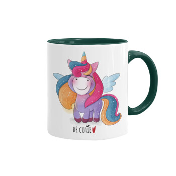 Pink unicorn, Mug colored green, ceramic, 330ml