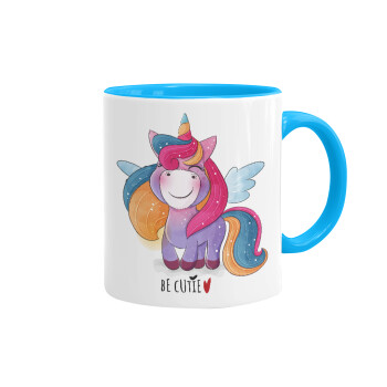 Pink unicorn, Mug colored light blue, ceramic, 330ml