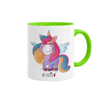 Pink unicorn, Mug colored light green, ceramic, 330ml
