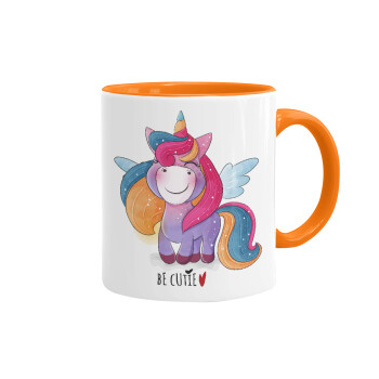 Pink unicorn, Mug colored orange, ceramic, 330ml