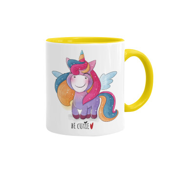 Pink unicorn, Mug colored yellow, ceramic, 330ml