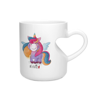 Pink unicorn, Κούπα καρδιά λευκή, κεραμική, 330ml