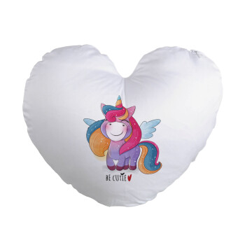 Pink unicorn, Μαξιλάρι καναπέ καρδιά 40x40cm περιέχεται το  γέμισμα
