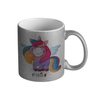 Μονόκερος, Κούπα Ασημένια Glitter που γυαλίζει, κεραμική, 330ml