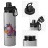 Metallic water bottle with safety cap, 850ml aluminum