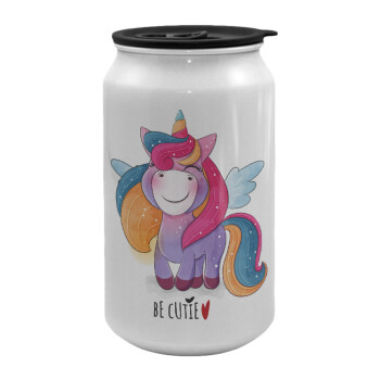 Pink unicorn, Κούπα ταξιδιού μεταλλική με καπάκι (tin-can) 500ml