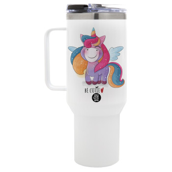 Pink unicorn, Mega Stainless steel Tumbler with lid, double wall 1,2L