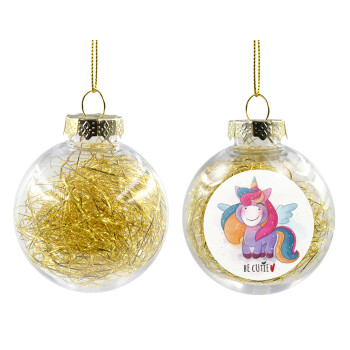 Pink unicorn, Χριστουγεννιάτικη μπάλα δένδρου διάφανη με χρυσό γέμισμα 8cm