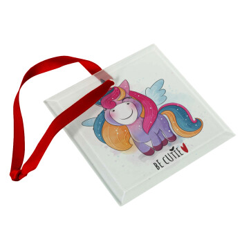 Μονόκερος, Στολίδι Χριστουγεννιάτικο στολίδι γυάλινο τετράγωνο 9x9cm